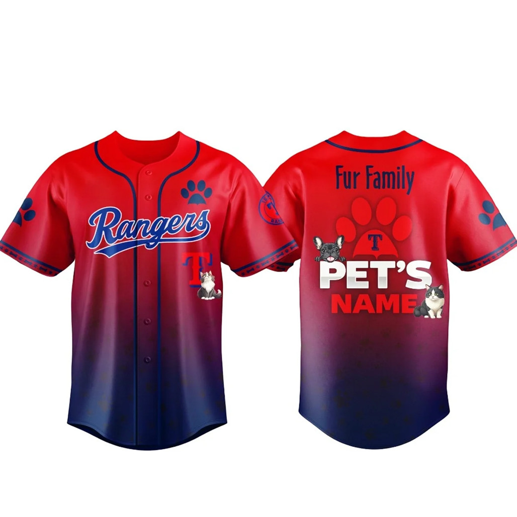Custom Pets Name Texas Rangers Fur Family Pet Game Night 2026 Baseball Jersey