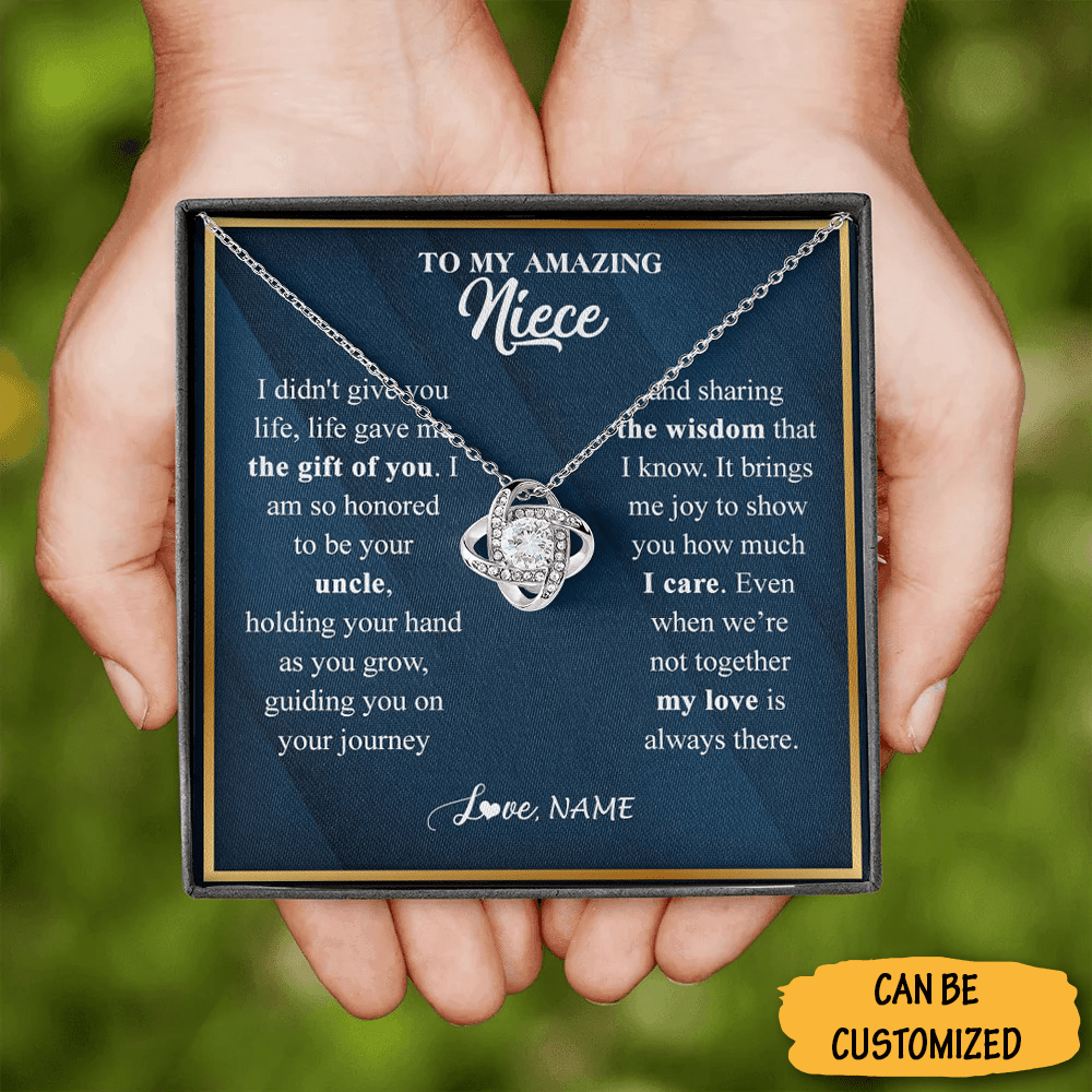 Custom To My Amazing Niece Necklace Love Knot Silver Necklace With Message Card Keepsake Gifts For Niece 1 1 Custom To My Amazing Niece Necklace Love Knot Silver Necklace With Message Card Keepsake Gifts For Niece 1