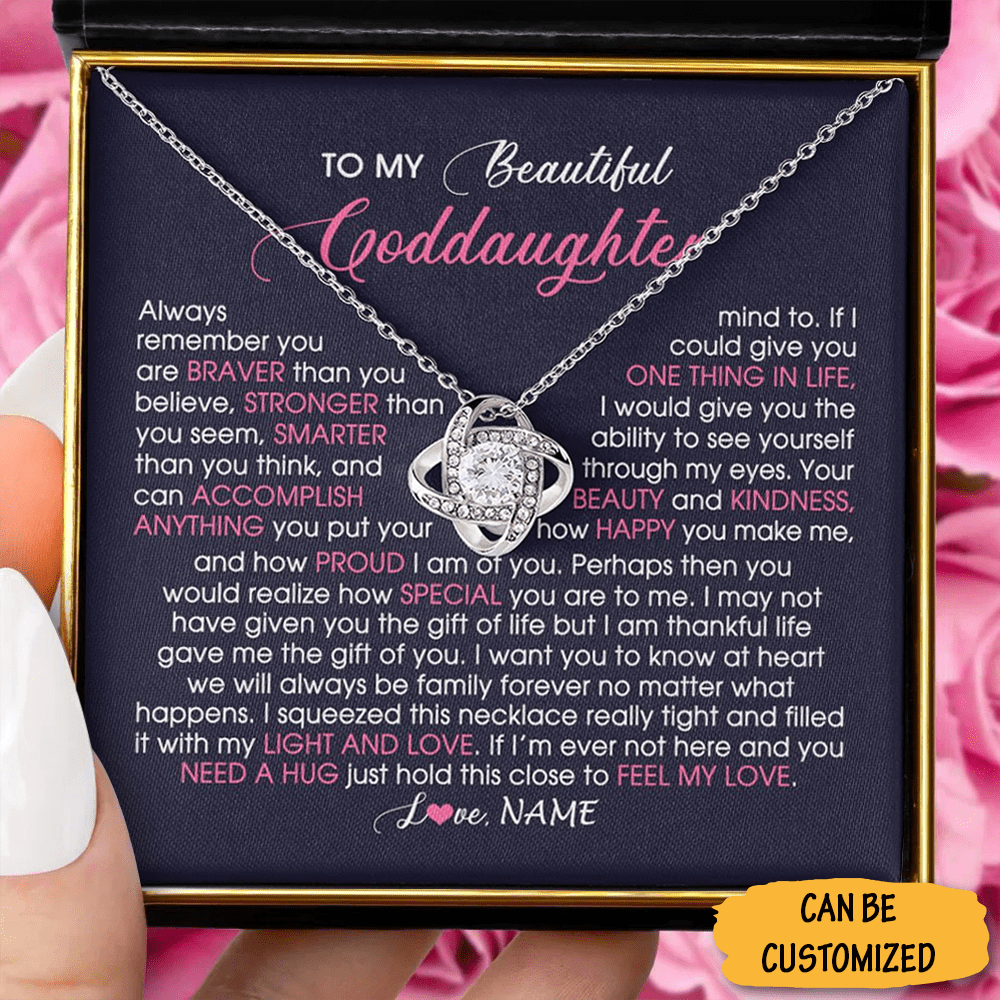 Custom To My Beautiful Goddaughter Necklace Silver Love Knot Necklace Box Goddaughter Christening Gifts 1 Custom To My Beautiful Goddaughter Necklace Silver Love Knot Necklace Box Goddaughter Christening Gifts
