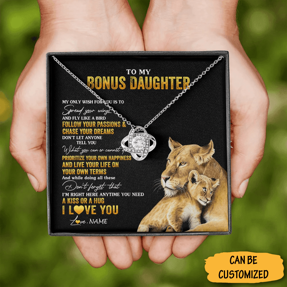 Custom To My Bonus Daughter Necklace Lion From Dad With Massage Sterling Silver Love Knot Pendant Necklace 1 Custom To My Bonus Daughter Necklace Lion From Dad With Massage Sterling Silver Love Knot Pendant Necklace