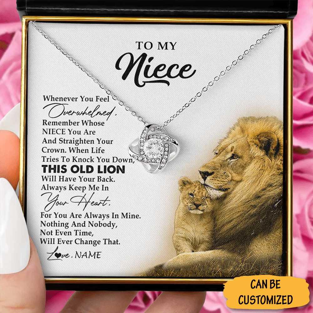 Custom To My Niece Necklace This Lion Love Knot Silver Necklace Message Christmas Gifts For Niece From Uncle 1 Custom To My Niece Necklace This Lion Love Knot Silver Necklace Message Christmas Gifts For Niece From Uncle