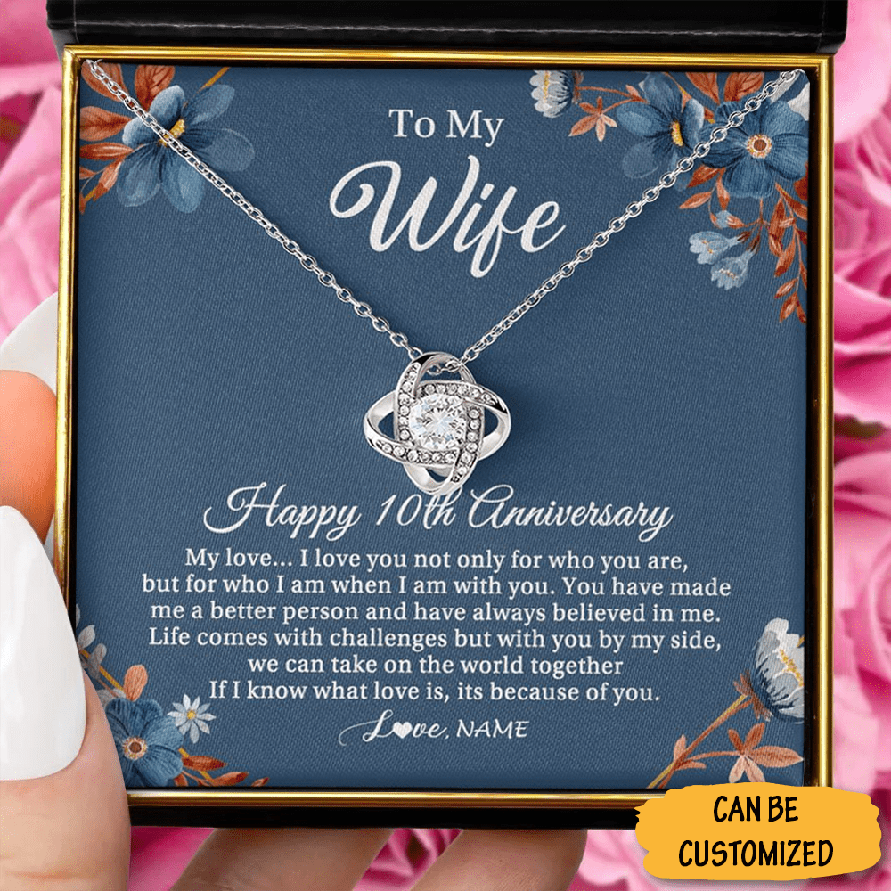 Custom To My Wife Necklace Love Knot Silver Necklace Happy 10Th Ten Year Wedding Anniversary Gift 1 Custom To My Wife Necklace Love Knot Silver Necklace Happy 10Th Ten Year Wedding Anniversary Gift