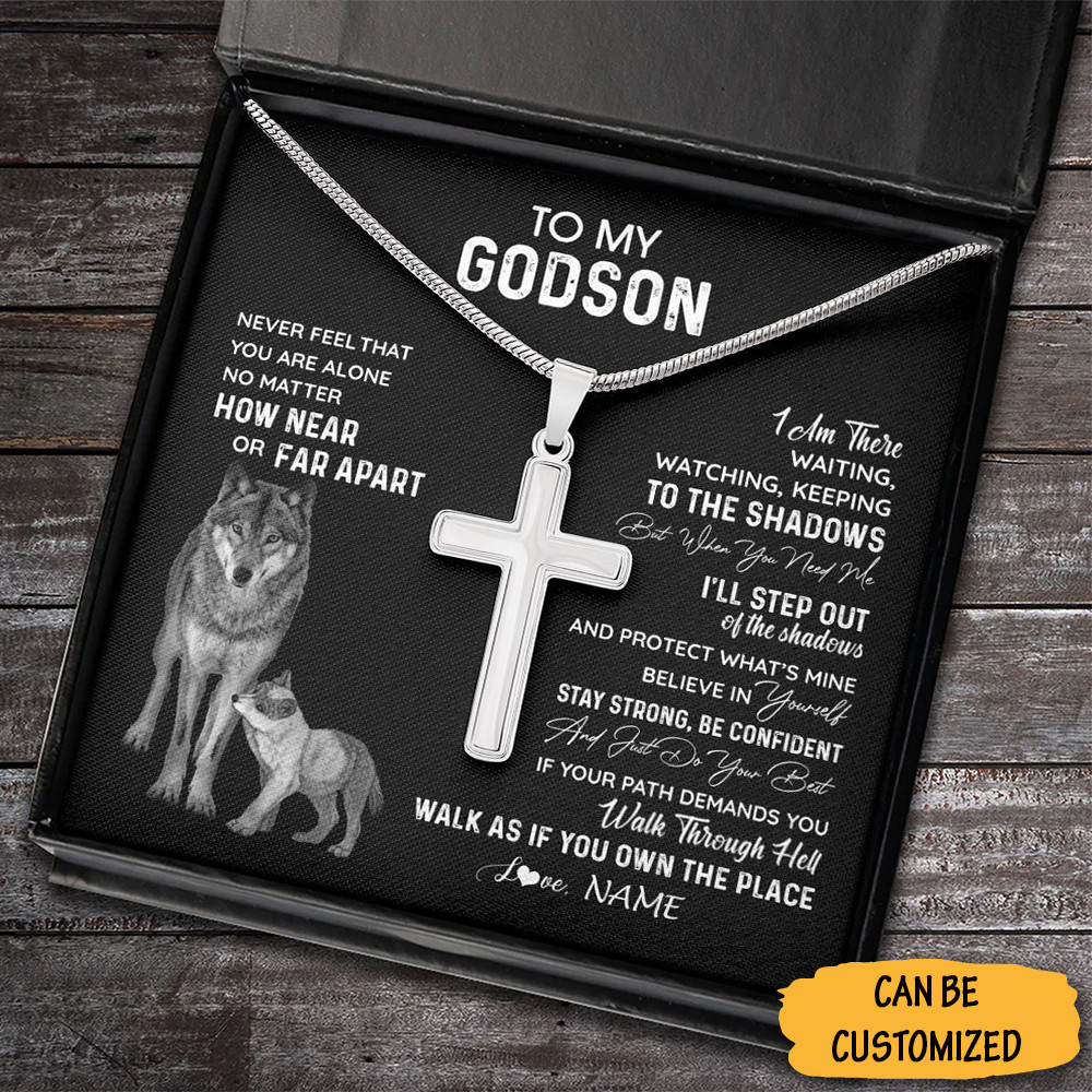 Custom Wolf To My Godson Cross Necklace Sterling Silver Christian Cross Necklace Godfather Presents For Godson 1 Custom Wolf To My Godson Cross Necklace Sterling Silver Christian Cross Necklace Godfather Presents For Godson