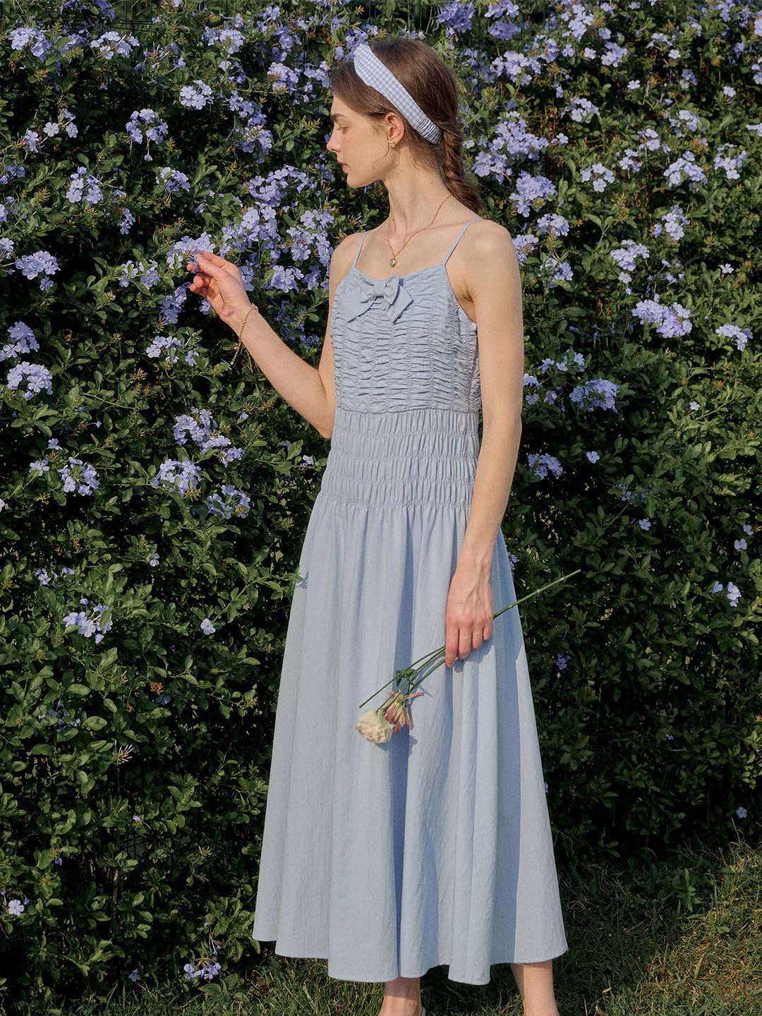 Cyan Good Stylists Skedaddle Square Neck A-Line Suspender Style Summer Gown