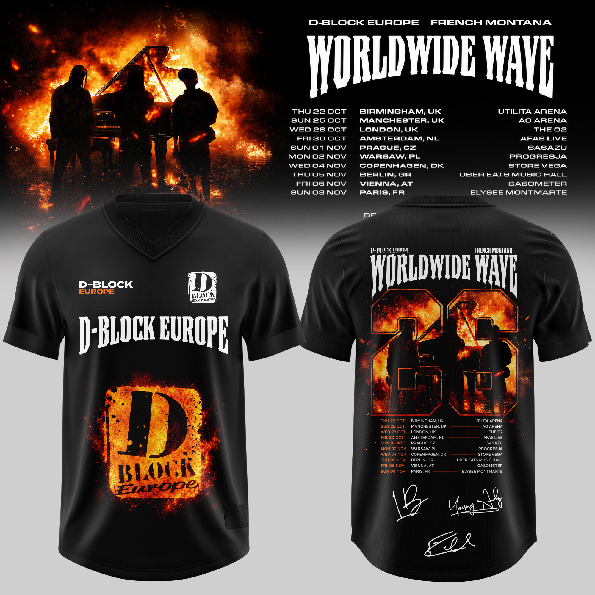 D Block Europe Worldwide Wave Tour 2026 Flame Logo Black Jersey 1 - Unicasport D Block Europe Worldwide Wave Tour 2026 Flame Logo Black Jersey