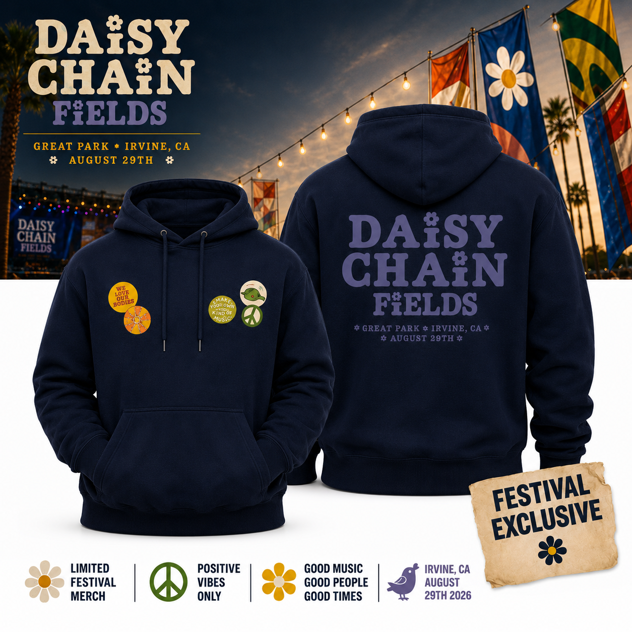 Daisy Chain Fields 2026 Irvine CA Pullover Hoodie Merch 1 - merchtourboutique daisy chain fields 2026 irvine ca pullover hoodie merch - merchtourboutique