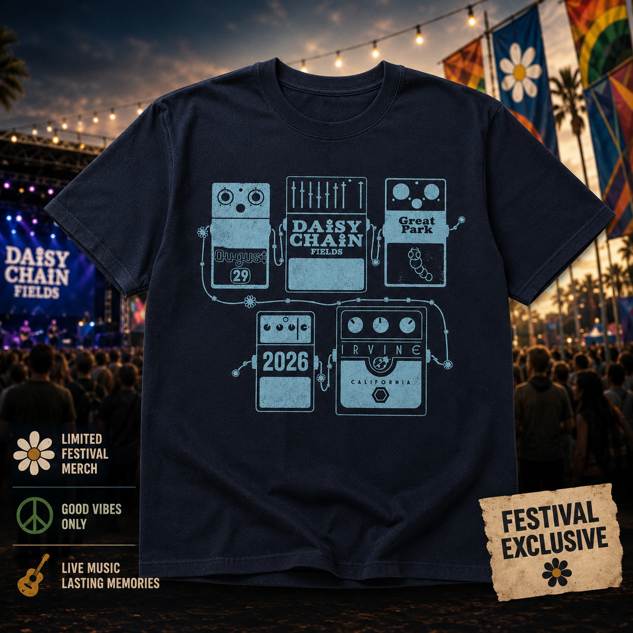 Daisy Chain Fields Festival 2026 Merch At Great Park Live In Irvine CA On August 29 2026 T-Shirt