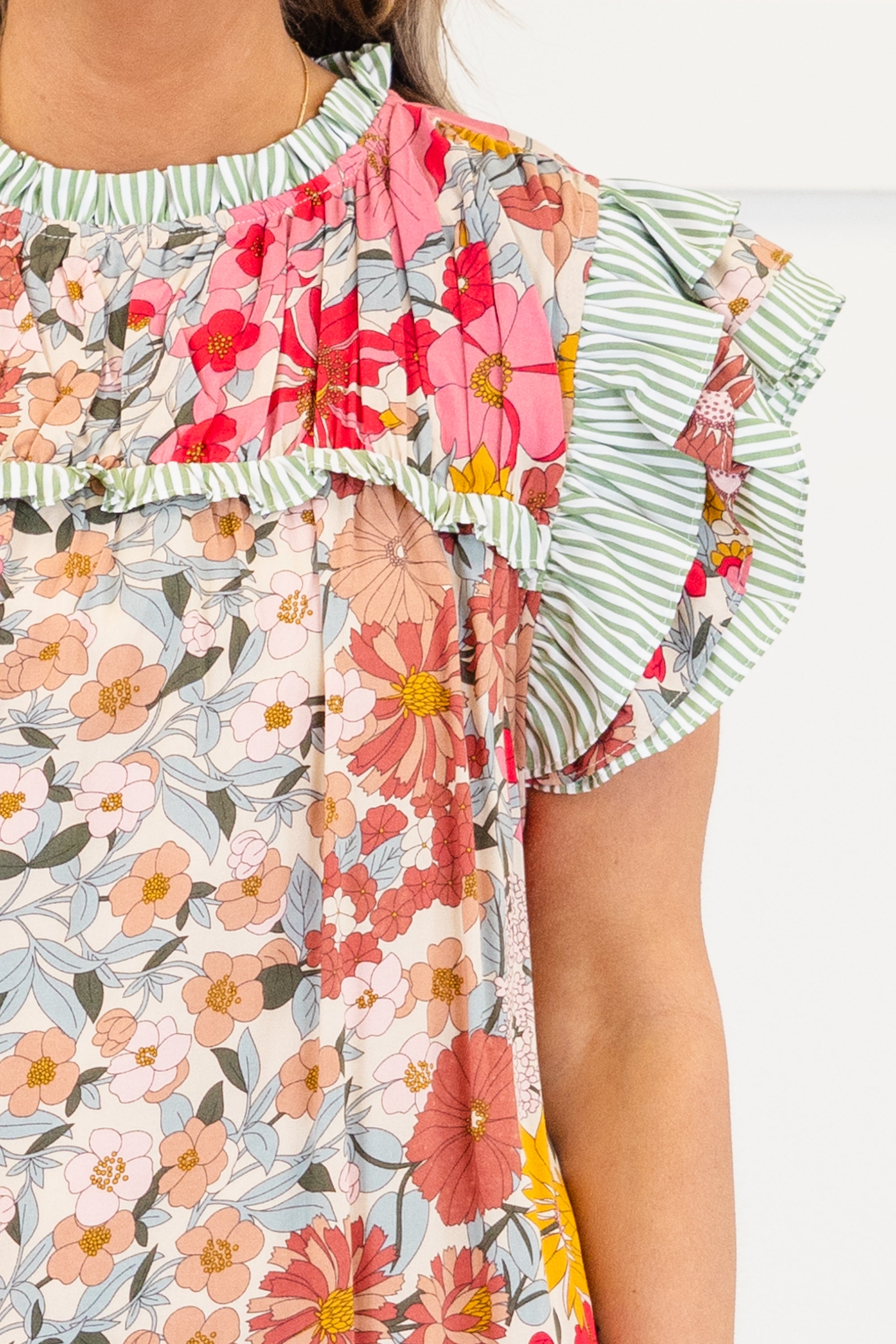 Daisy Dreams Top, Pink-Olive 4 Daisy Dreams Top, Pink-Olive - Image 4