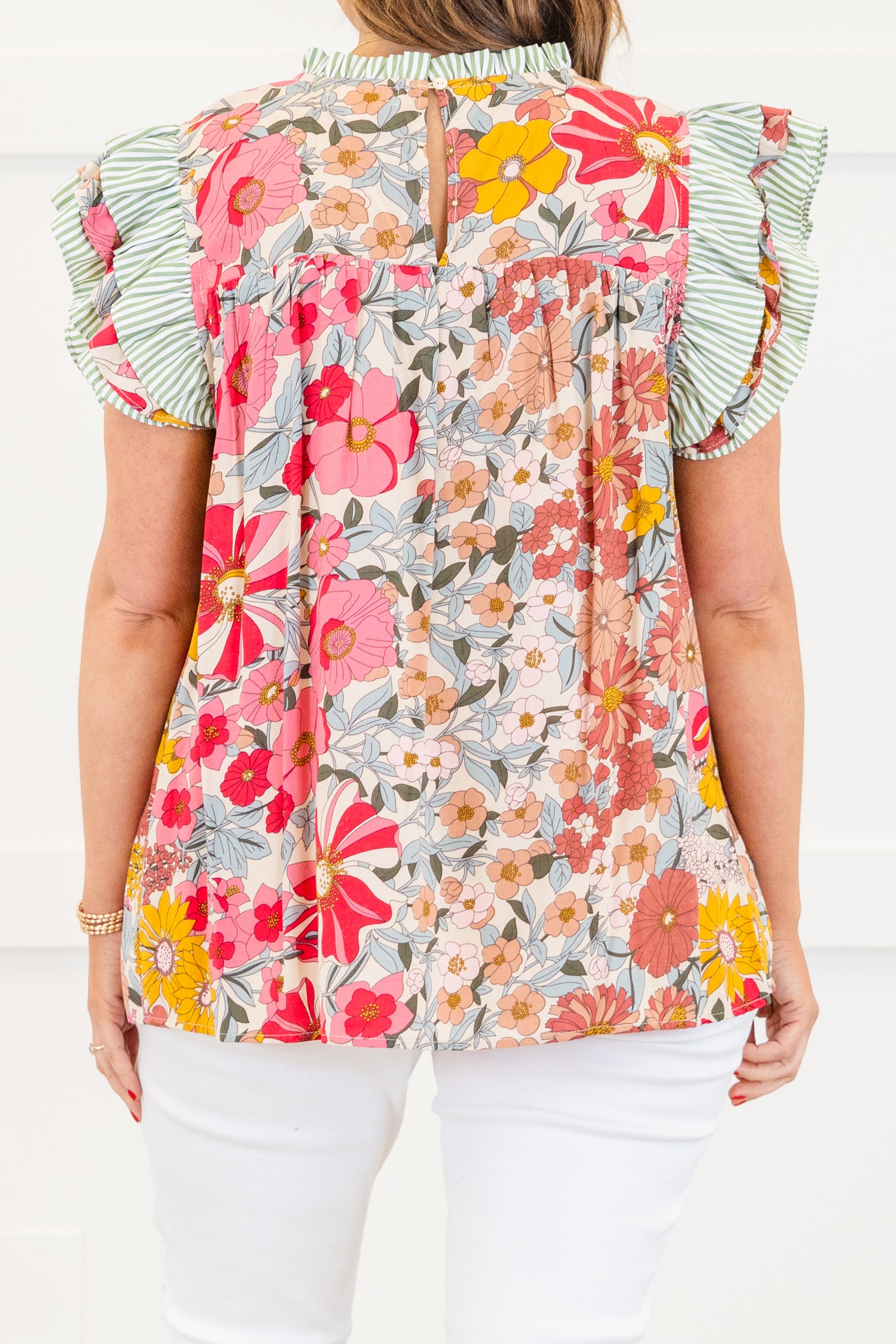 Daisy Dreams Top, Pink-Olive 6 Daisy Dreams Top, Pink-Olive - Image 6