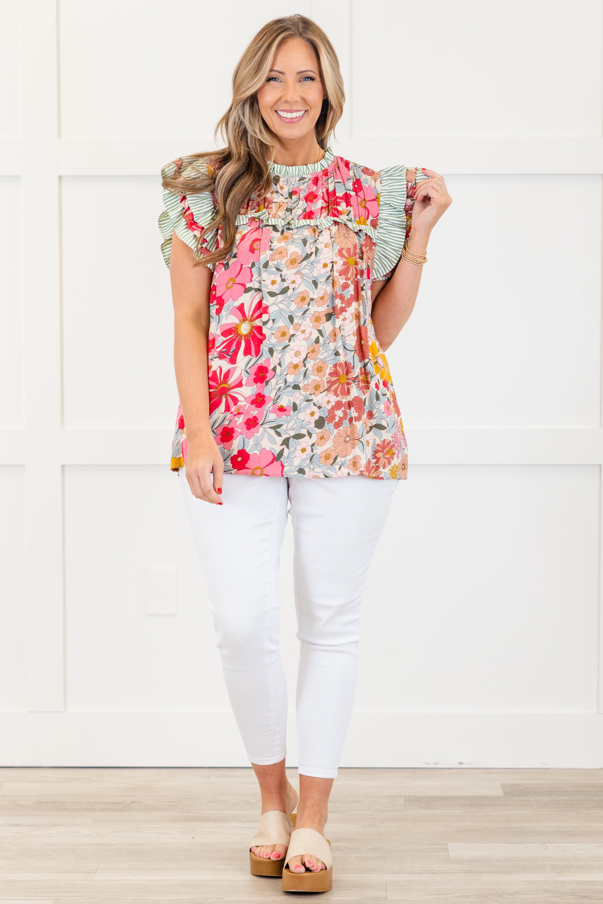 Daisy Dreams Top, Pink-Olive 3 Daisy Dreams Top, Pink-Olive - Image 3