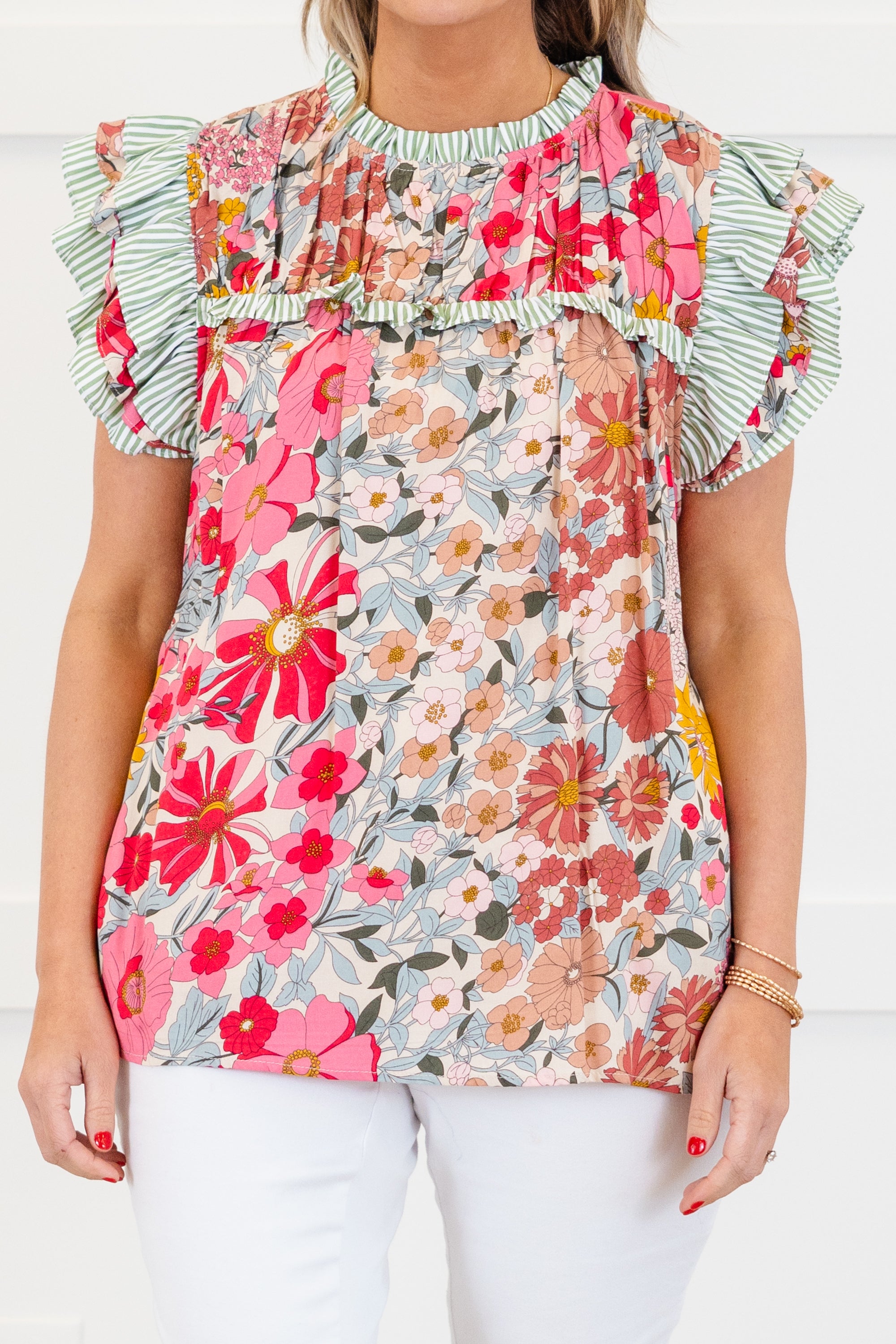 Daisy Dreams Top, Pink-Olive 5 Daisy Dreams Top, Pink-Olive - Image 5