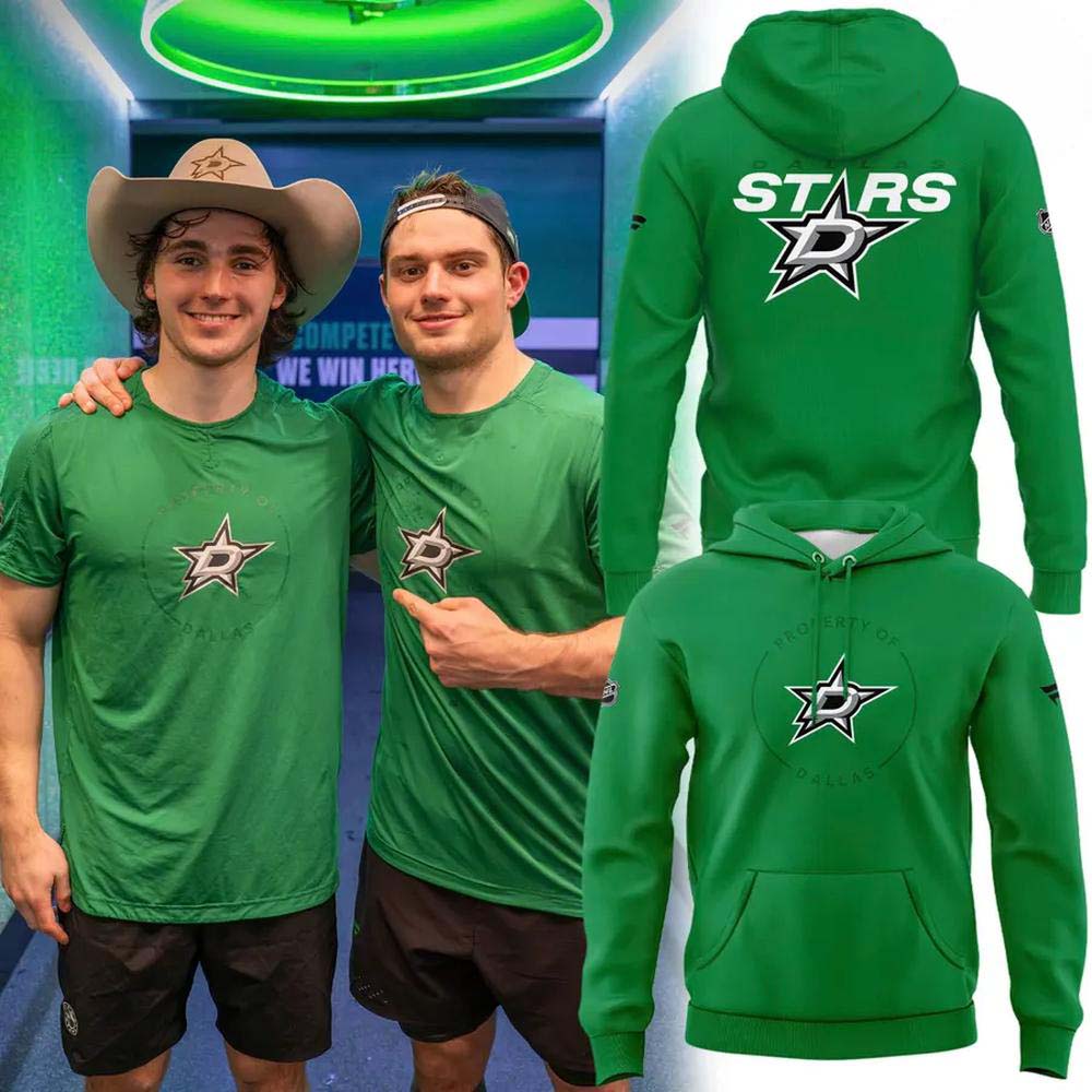 Dallas Stars Property of Dallas 2026 green pullover hoodie front view