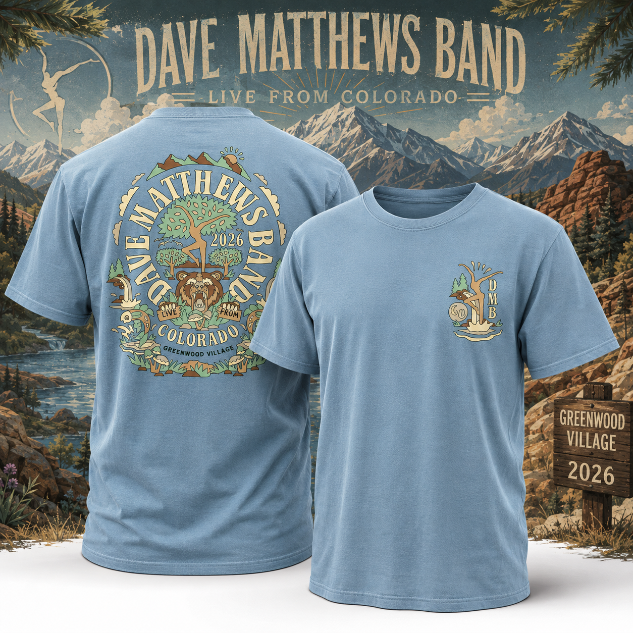 Dave Matthews Band Aug 28-29 2926 Fiddler's Green Amphitheatre in Greenwood Village, Colorado T-Shirt Merch