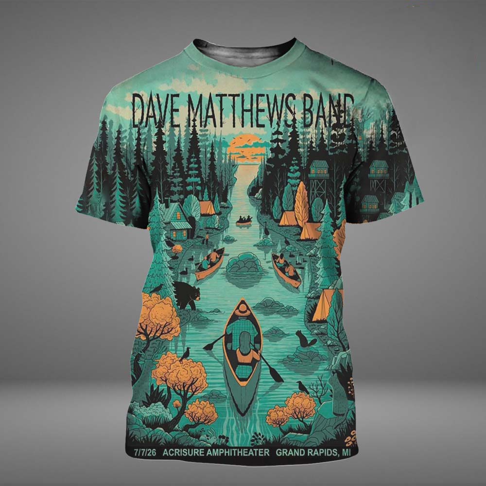 Dave Matthews Band Poster Event Night 1 At Acrisure Amphitheater In Grand Rapids MI On July 7 2026 All Over Print T Shirt