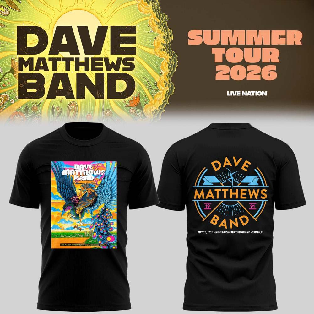 Dave Matthews Band Summer Tour 2026 Gilford Black Teal Graphic T Shirt - Gift for Fans
