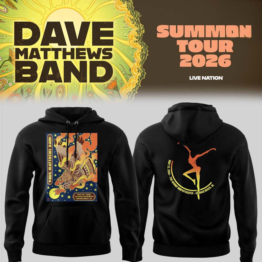 Dave Matthews Band Gilford Summer Tour 2026 Black and Yellow Graphic Hoodie - Gift Idea for Fans