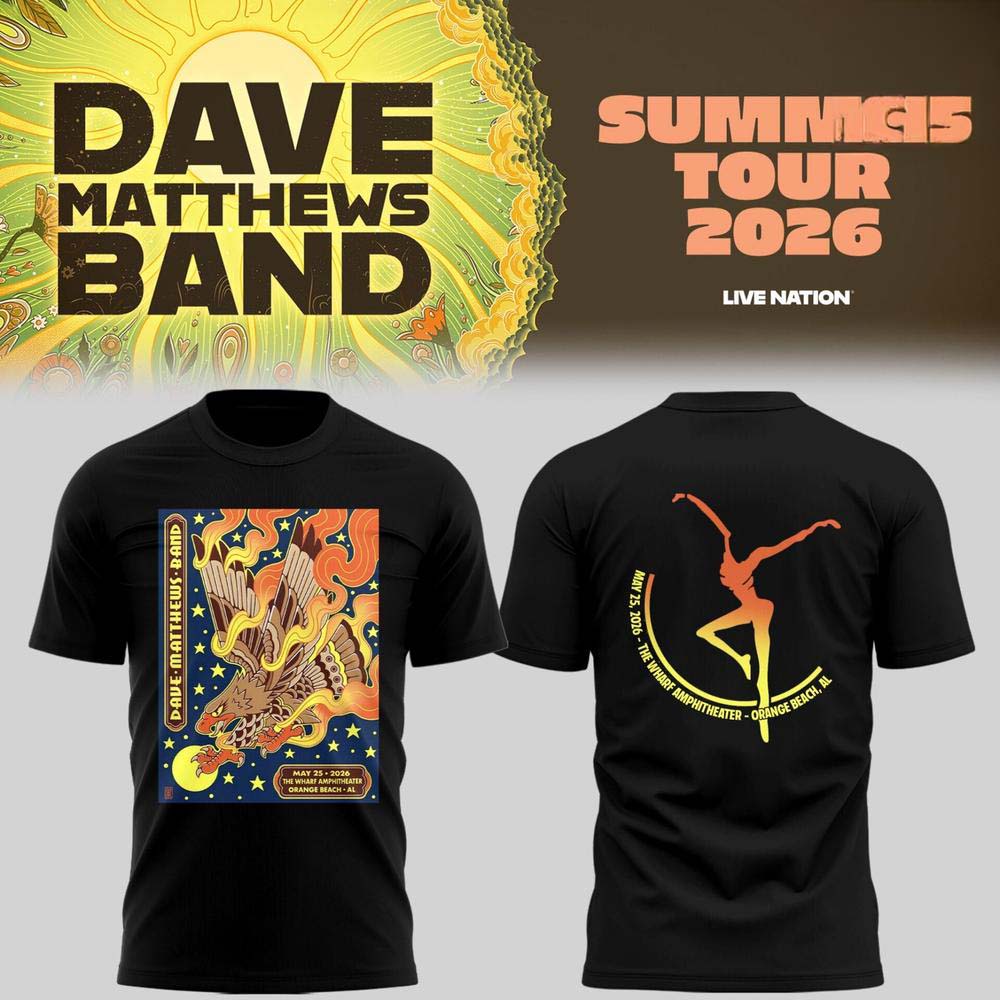 Dave Matthews Band Summer Tour 2026 at Gilford Black Yellow Graphic T Shirt - Best Gift for Fans
