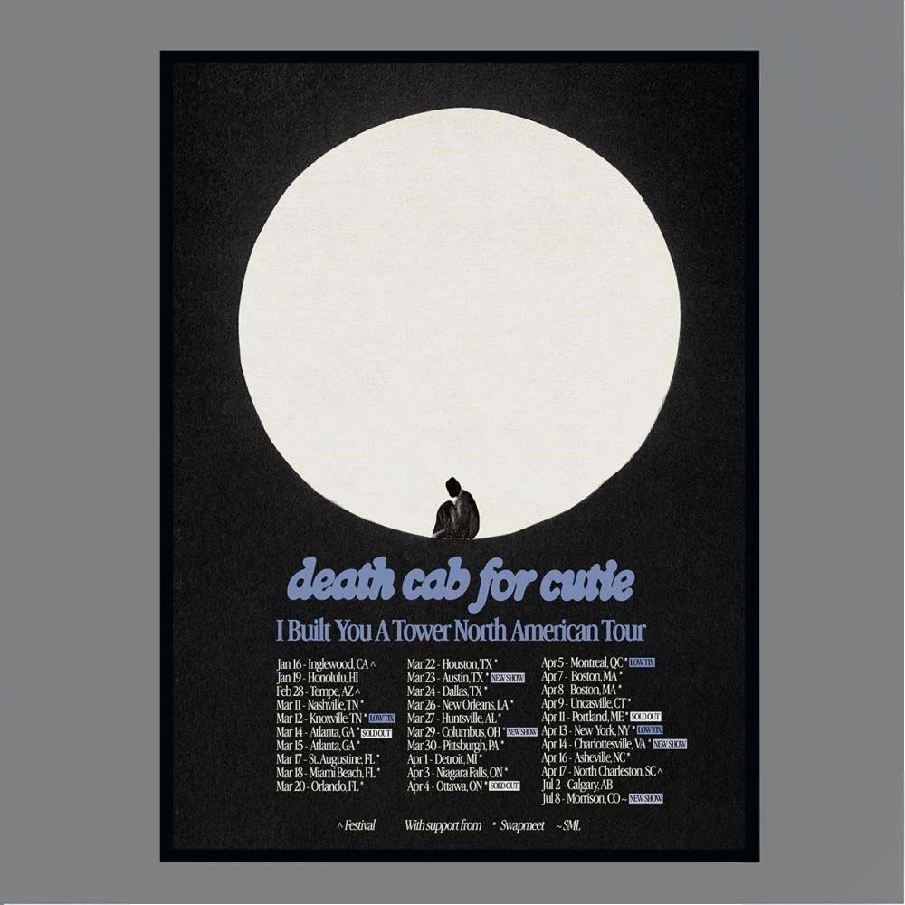 Death Cab for Cutie I Built You A Tower North American Tour 2026 Concert Poster Southall Tulsa November 5 2026 Poster