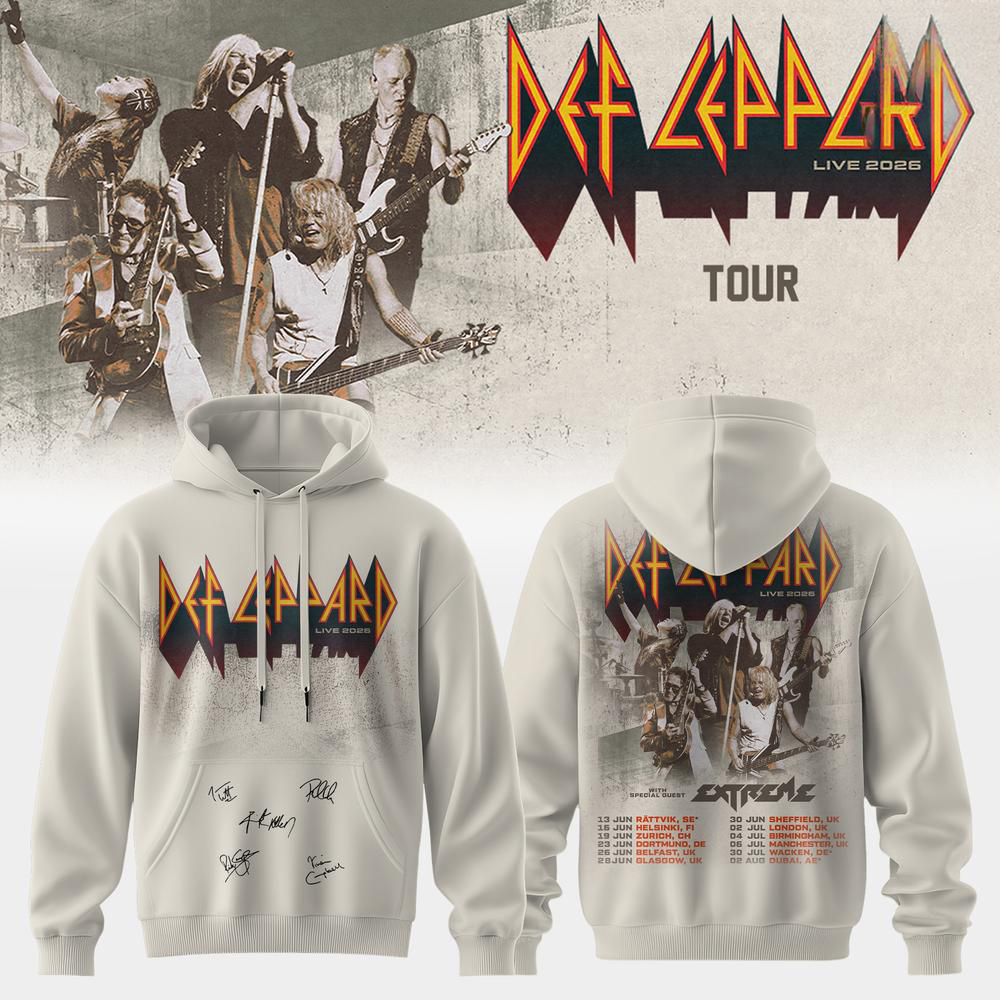 Def Leppard 2026 Cream Graphic Pullover Hoodie