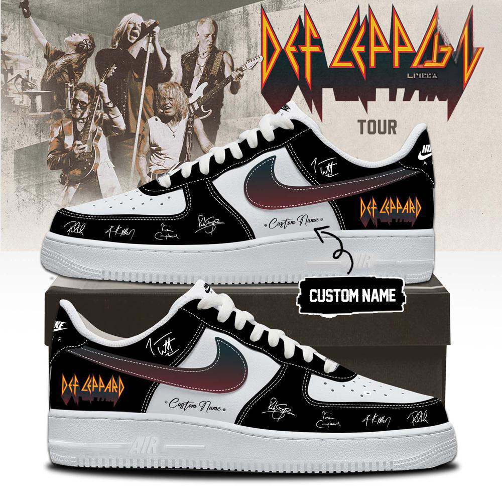 Def Leppard White and Black Concert High Top Sneakers