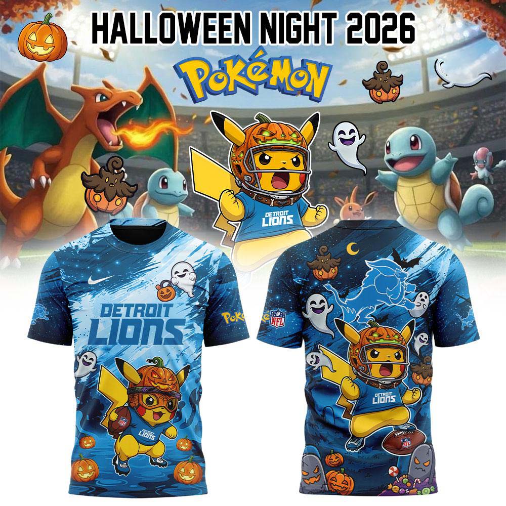 Detroit Lions NFL x Pokemon Halloween Night 2026 Blue Pikachu Graphic T Shirt
