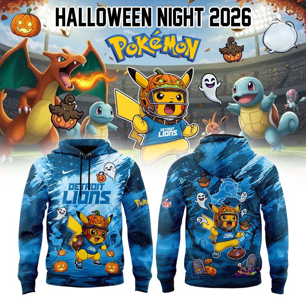 Detroit Lions NFL x Pokemon Halloween Night 2026 Pikachu Spooky Graphic Hoodie