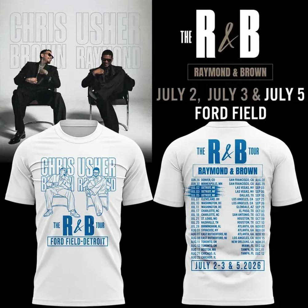 Detroit Lions White RB Tour Usher Raymond Chris Brown T Shirt