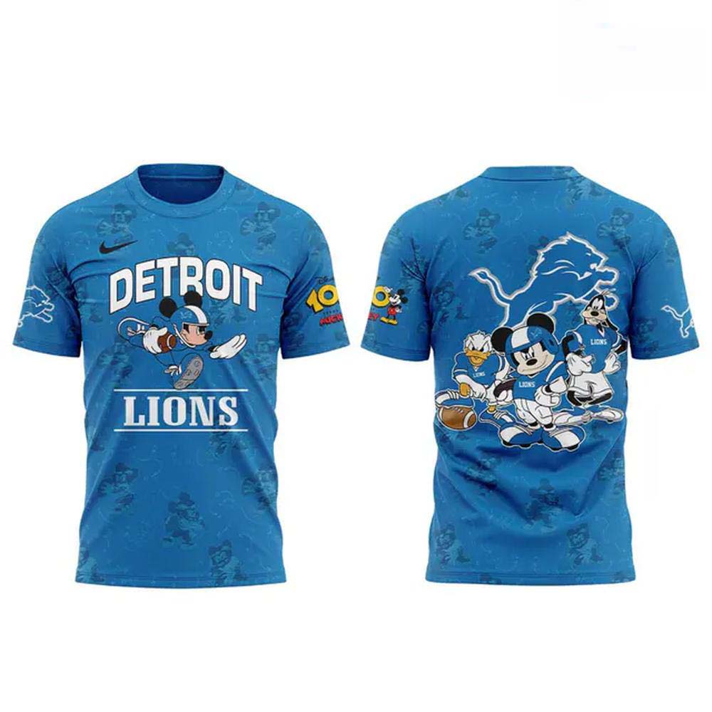 Detroit Lions x Disney Mickey Mouse 100th Anniversary Short Sleeve TShirt - Image 2