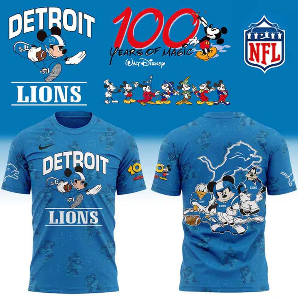 Detroit Lions x Disney Mickey Mouse 100th Anniversary Short Sleeve TShirt