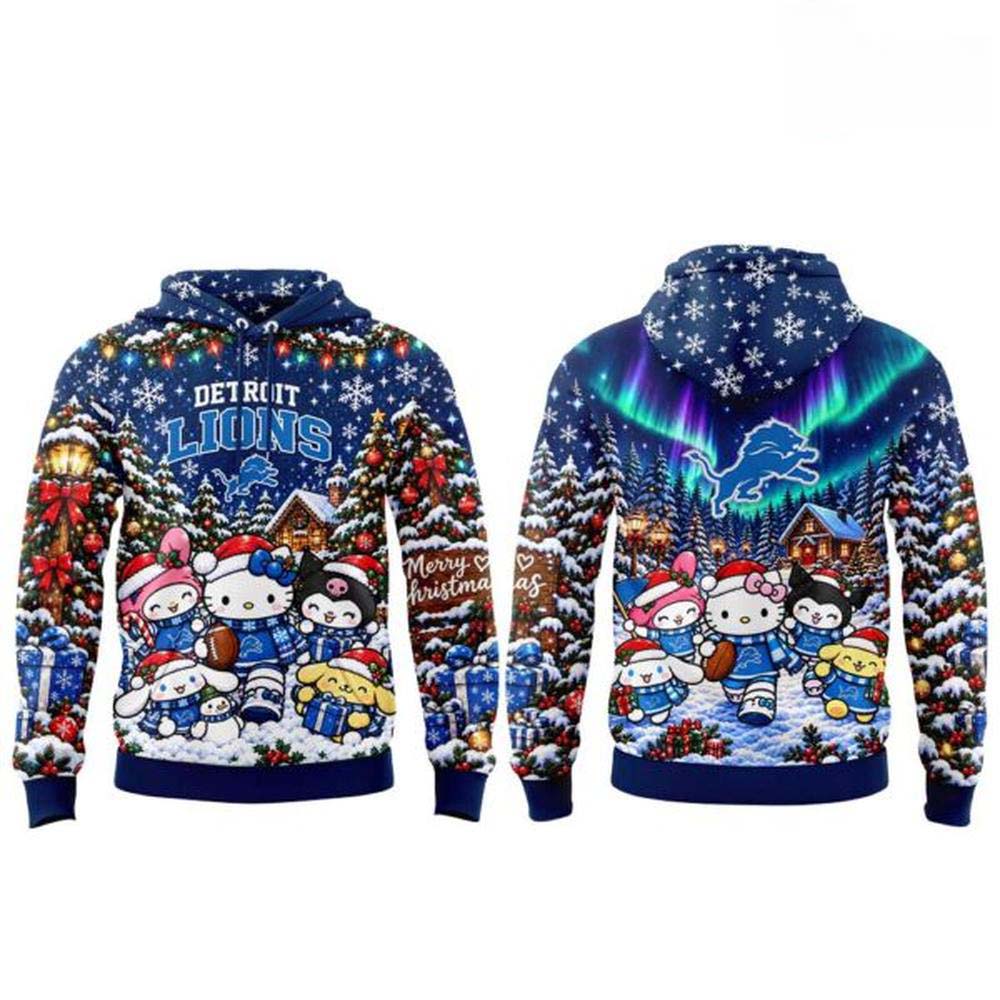 Detroit Lions x Hello Kitty Christmas Day 2026 Pullover Hoodie - Image 2