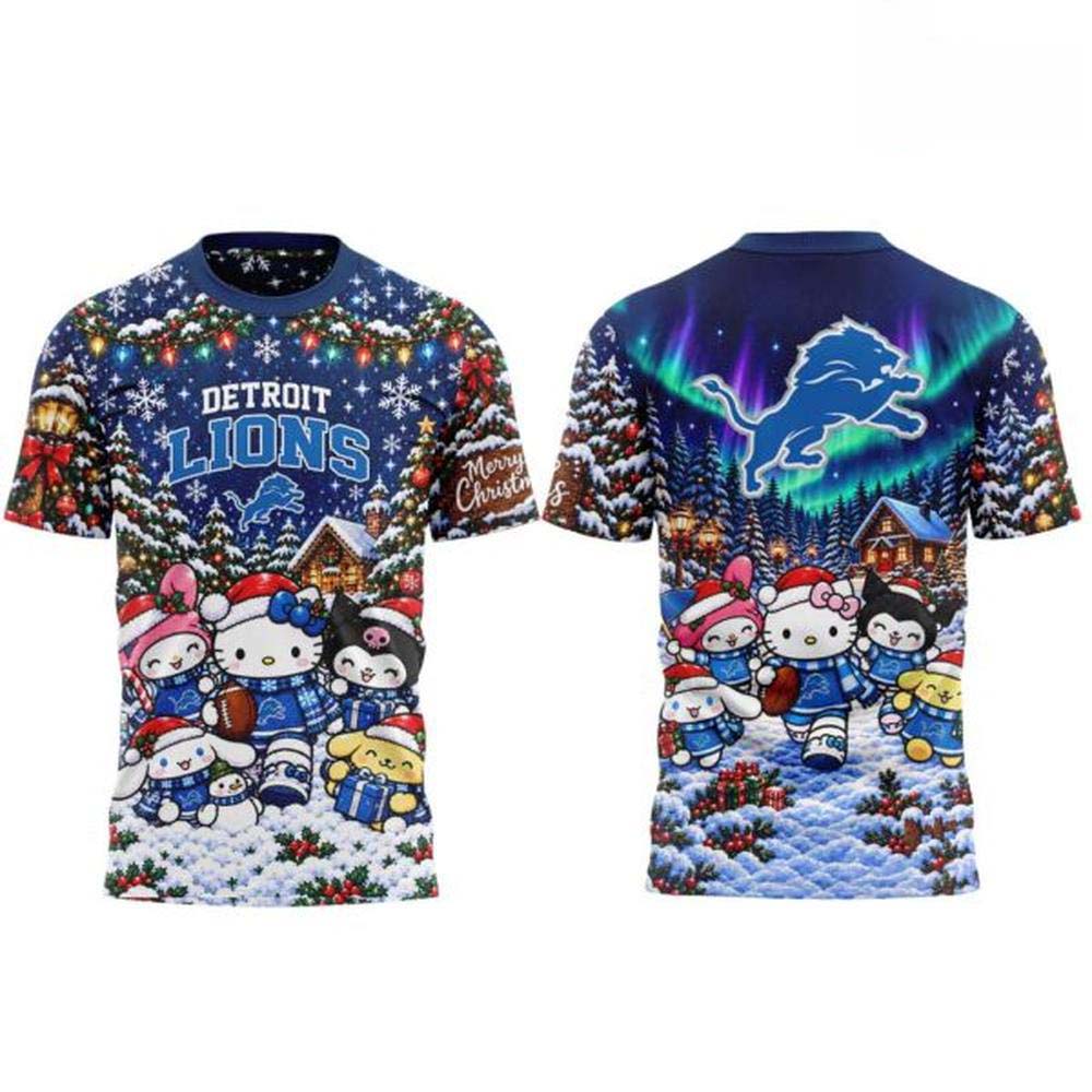 Detroit Lions x Hello Kitty Christmas Day 2026 Short Sleeve TShirt - Image 2