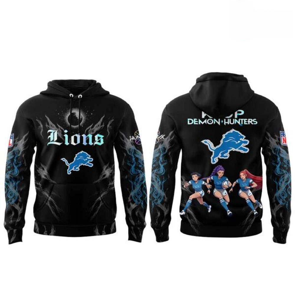 Detroit Lions x KPop Demon Hunters 2026 Crossover Hoodie - Image 2