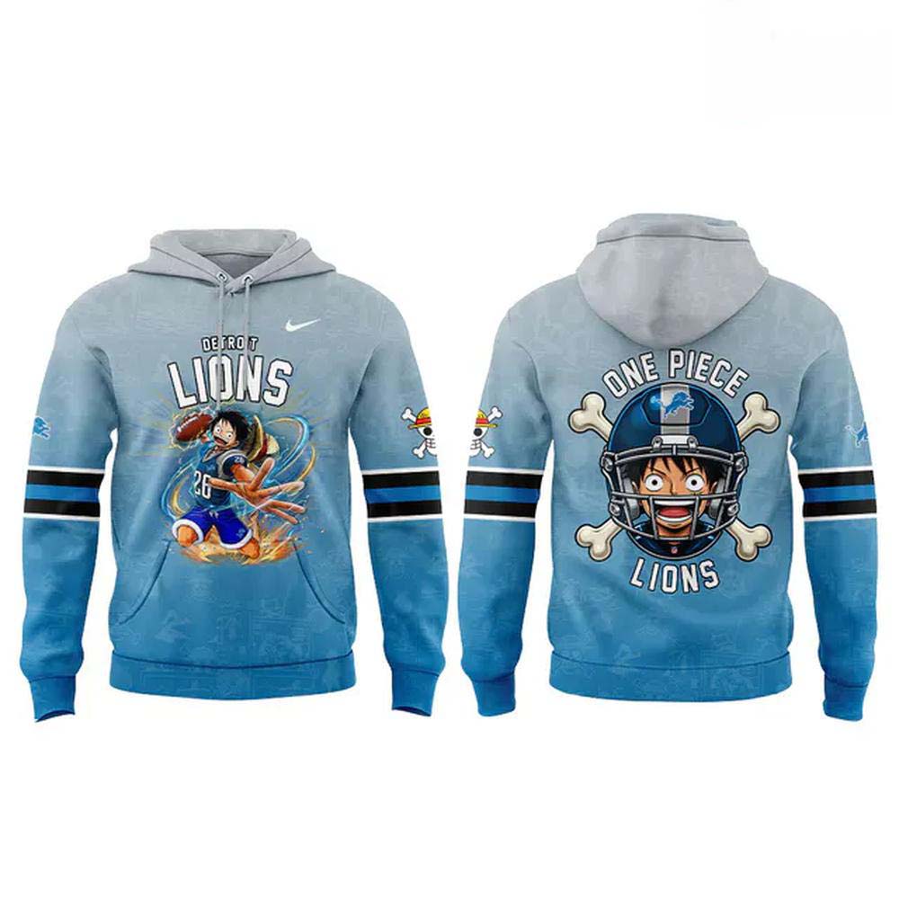 Detroit Lions x One Piece Monkey D Luffy 2026 Pullover Hoodie - Image 2