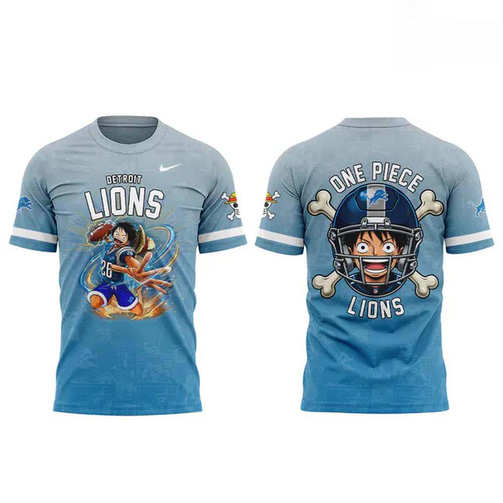 Detroit Lions x One Piece Monkey D Luffy 2026 Short Sleeve TShirt - Image 2