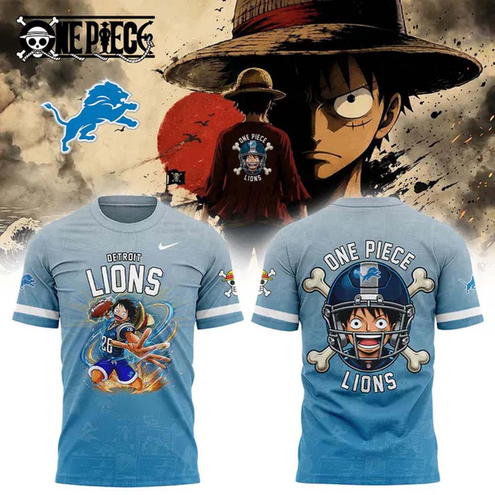Detroit Lions x One Piece Monkey D Luffy 2026 Short Sleeve TShirt