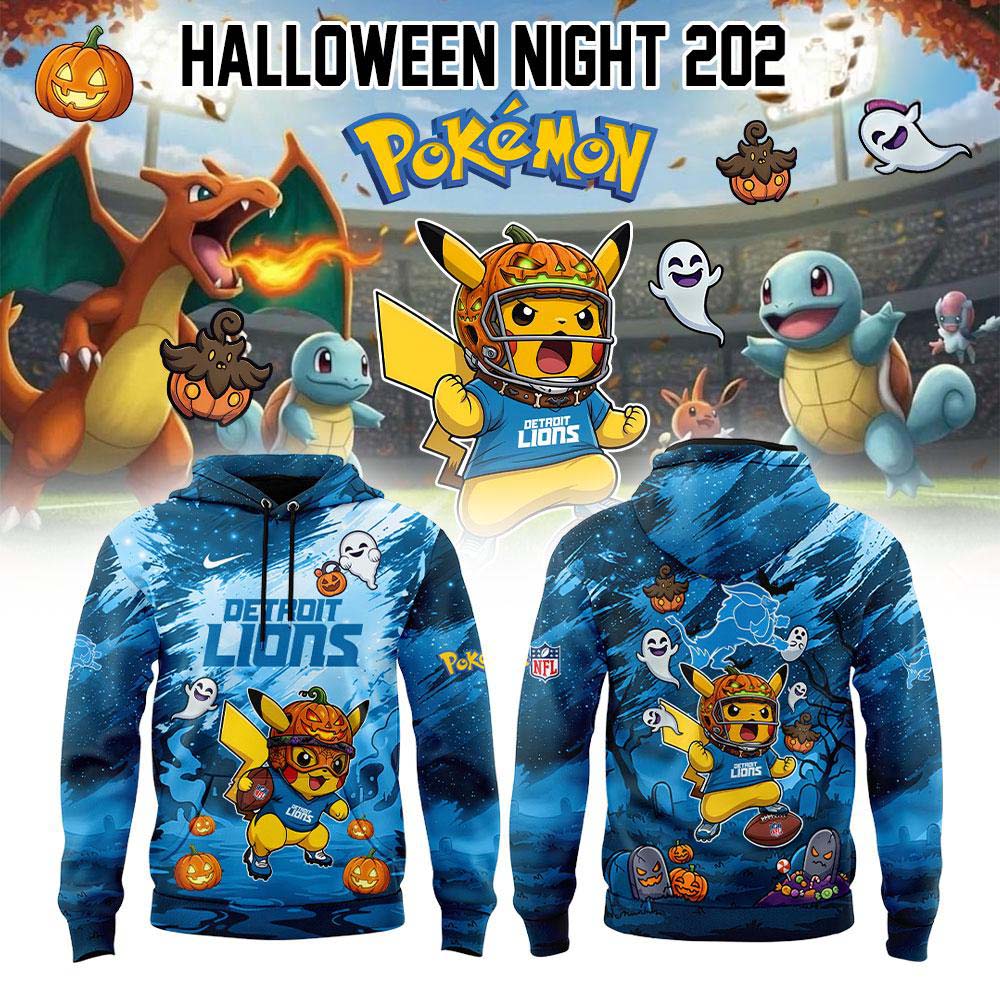 Detroit Lions x Pokemon Halloween Night 2026 Pullover Hoodie
