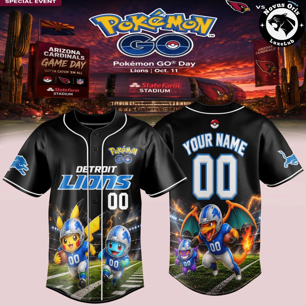 Detroit Lions x Pokémon GO Game Day Pikachu Custom Baseball Jersey 1 - Unicasport Detroit Lions x Pokémon GO Game Day Pikachu Custom Baseball Jersey