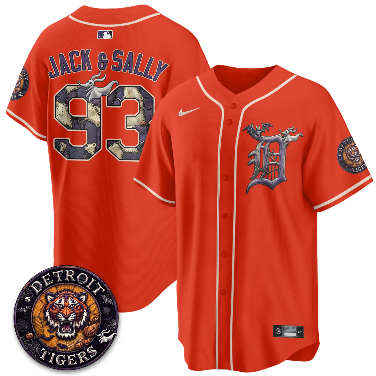 Detroit Tigers Jack and Sally 93 Halloween Orange Baseball Jersey Game Day Collection 1 - Unicasport Detroit Tigers Jack and Sally 93 Halloween Orange Baseball Jersey Game Day Collection