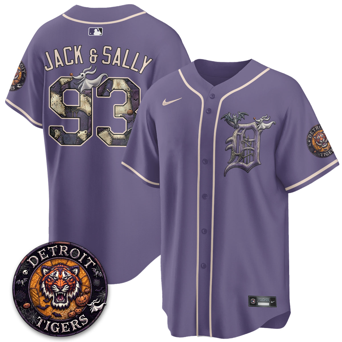 Detroit Tigers Jack and Sally 93 Halloween Purple Baseball Jersey Fan Jersey Collection 1 - Unicasport Detroit Tigers Jack and Sally 93 Halloween Purple Baseball Jersey Fan Jersey Collection