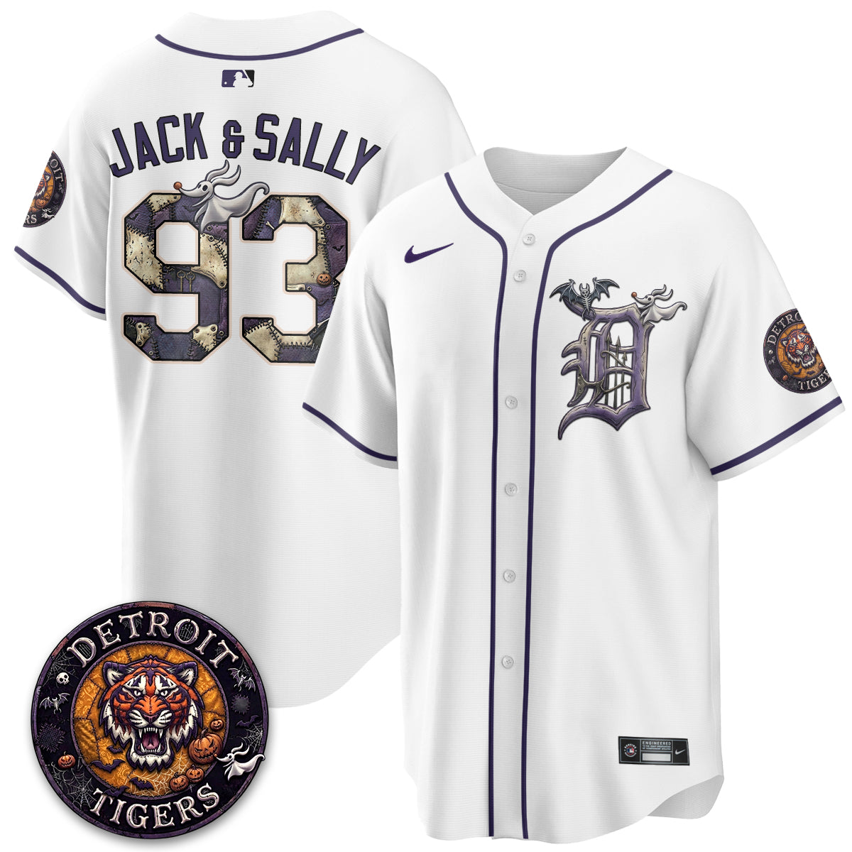 Detroit Tigers Jack and Sally 93 Halloween White Baseball Jersey Baseball Collection 1 - Unicasport Detroit Tigers Jack and Sally 93 Halloween White Baseball Jersey Baseball Collection