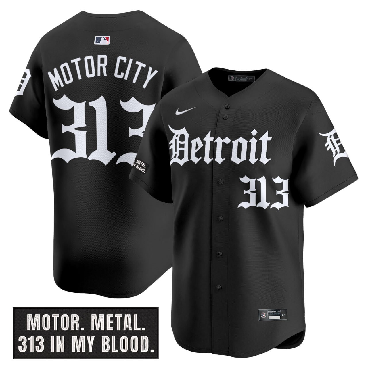 Detroit Tigers Motor City 313 Gothic Black Baseball Jersey Detroit Fan Collection 2 - Unicasport Detroit Tigers Motor City 313 Gothic Black Baseball Jersey Detroit Fan Collection