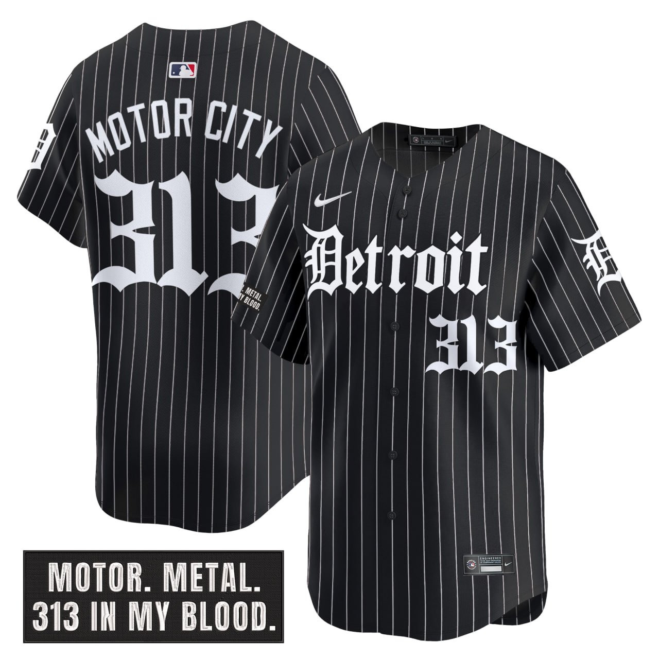 Detroit Tigers Motor City 313 Black Pinstripe Baseball Jersey Game Day Collection 2 - Unicasport Detroit Tigers Motor City 313 Black Pinstripe Baseball Jersey Game Day Collection