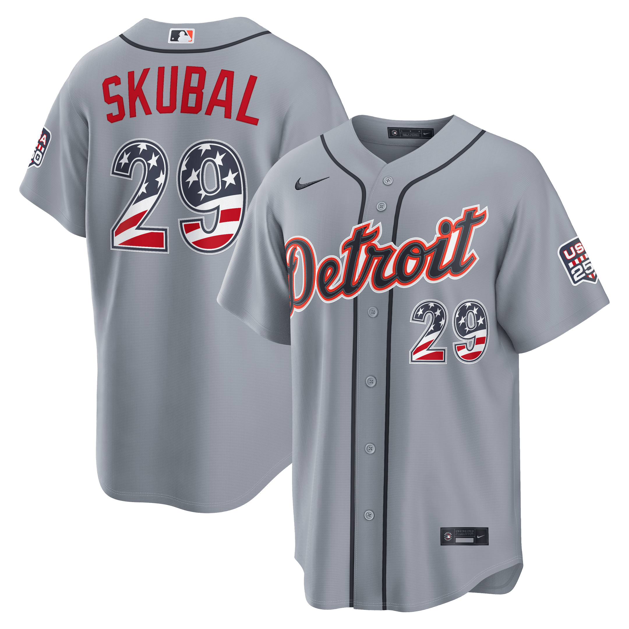 Detroit Tigers Tarik Skubal Gray USA 250 Fourth of July Road Baseball Jersey
