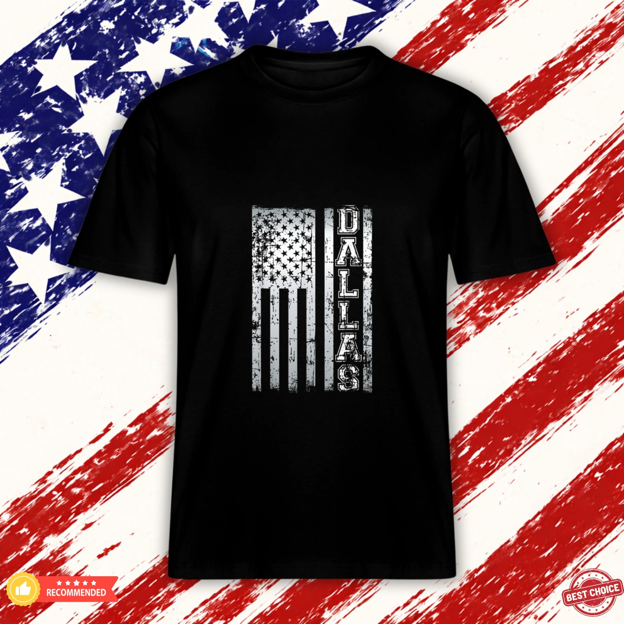 Distressed Dallas Loves America US Flag Graphic Shirt