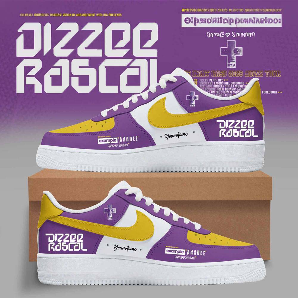 Custom Dizzee Rascal We Want Bass Purple Yellow Air Force 1 Sneakers