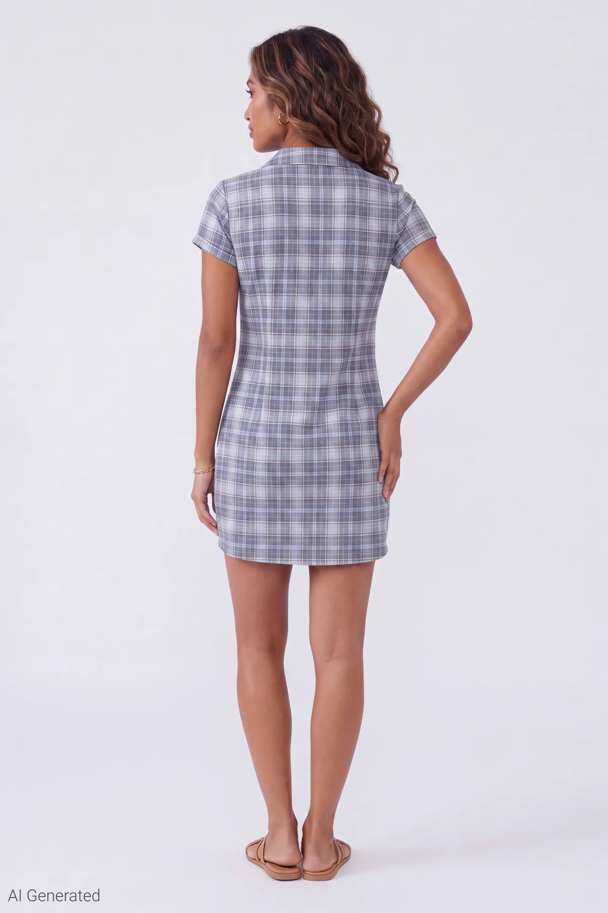 Dusty Blue Teeyoulove Velzora Plaid Mini Dress - back view