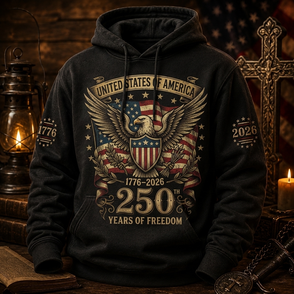 Eagle Fan 1776-2026 America 250th Anniversary Hoodie Hihoboken Patriotic Game Day Merch