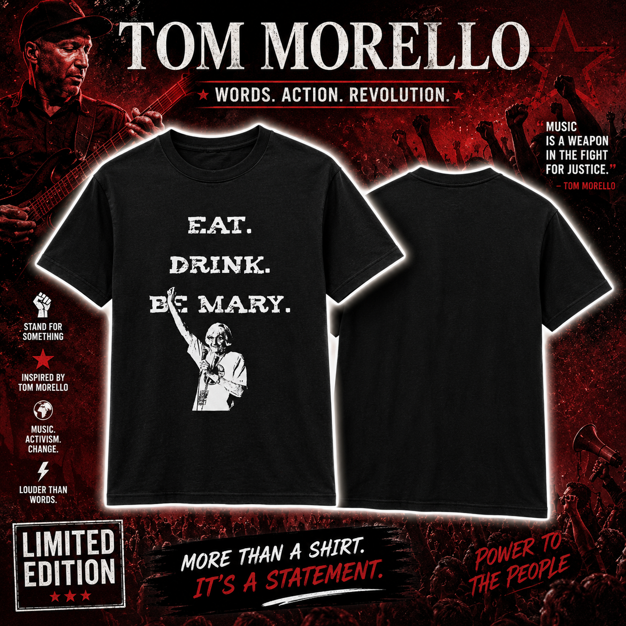 eat drink be mary 2026 tom morello t shirt YZjzw - merchtourboutique