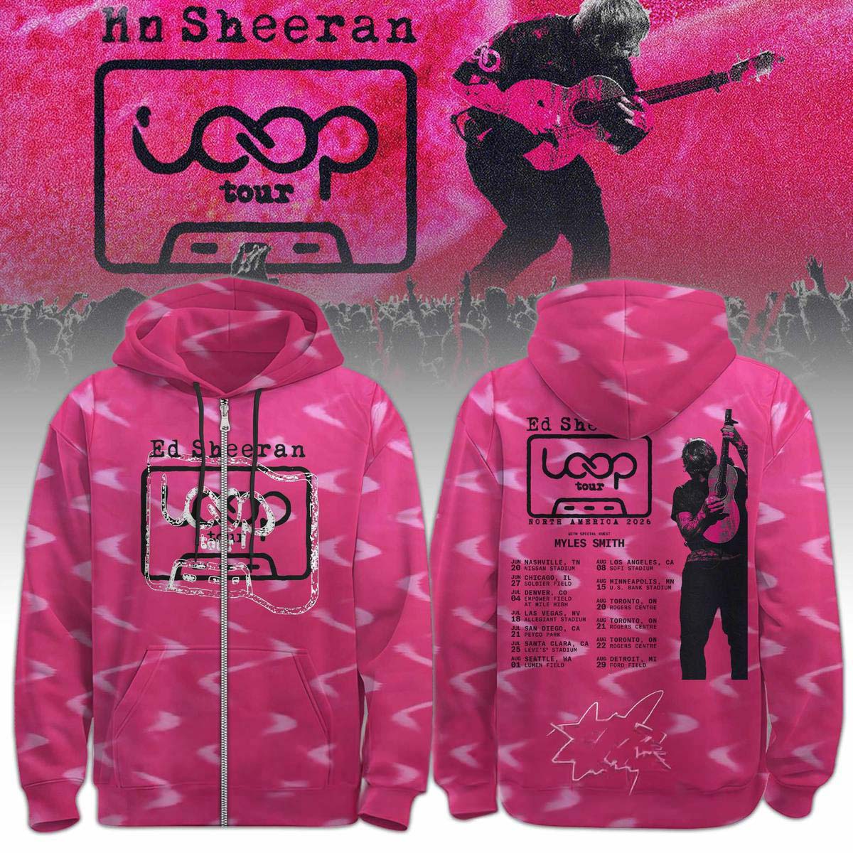 Ed Sheeran The Loop Tour Official Zip-Up Hoodie - Concert Merchandise Best Gift for Fans