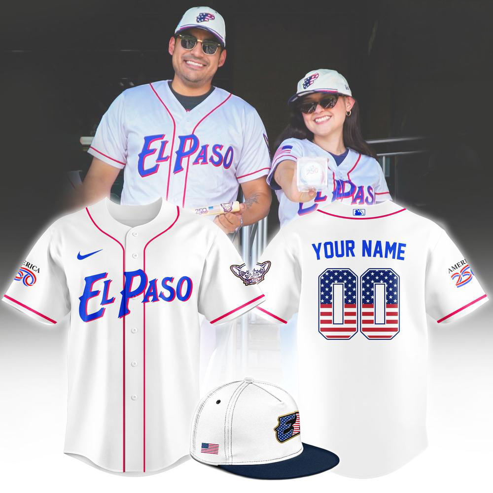 El Paso America 250 White Personalized Fourth of July Baseball Jersey